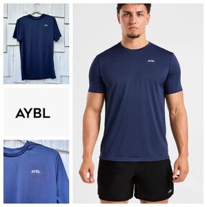 AYBL Mens Navy Blue Performance T Shirt Size M Short Sleeve Athletic Gym Workout